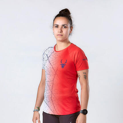 T-shirt de Running Trail Femme Jerge Rouge Blanc