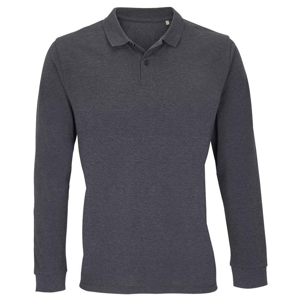 Unisex Adult Planet LongSleeved Polo Shirt (Charcoal Melange)