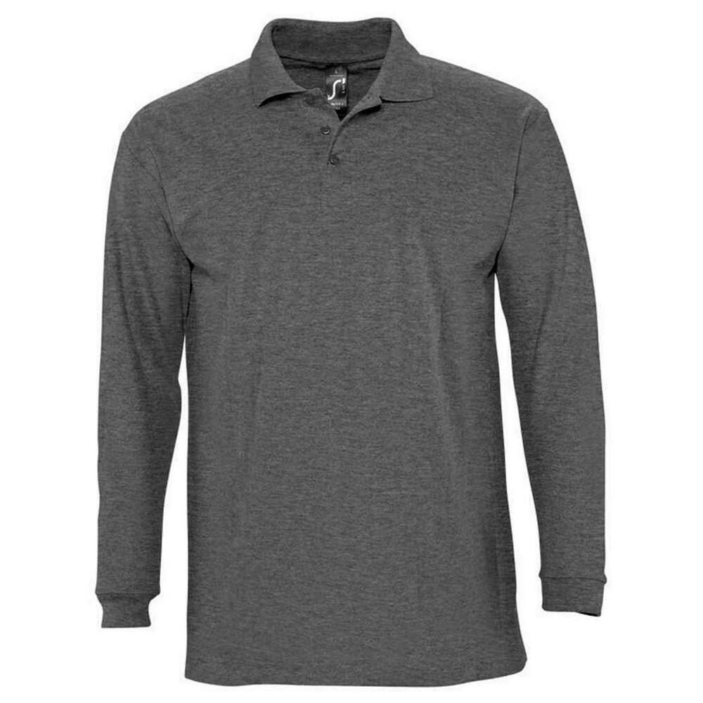 Unisex Adult Winter II Melange LongSleeved Polo Shirt (Charcoal Melange)