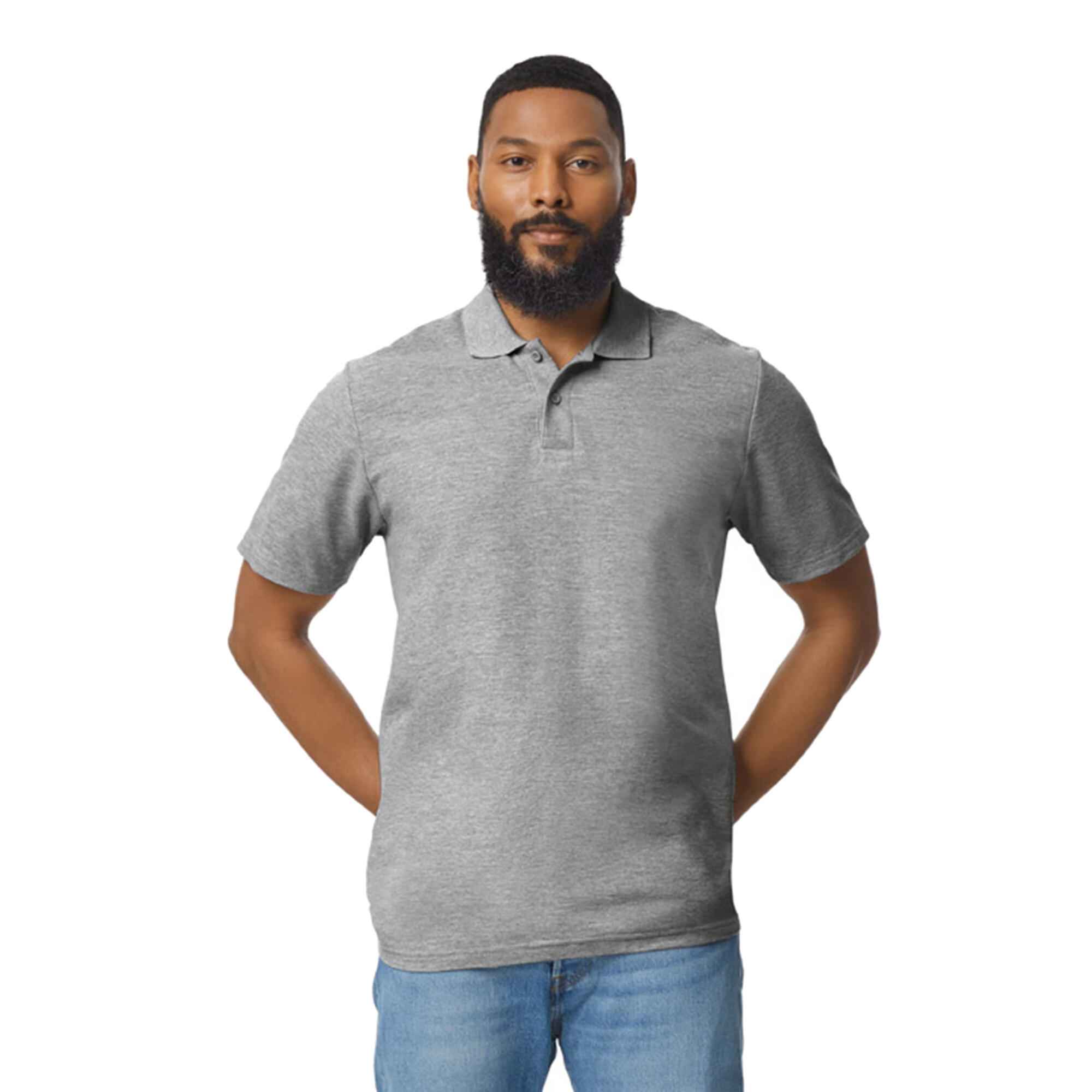 Camisa pólo softstyle pique unissexo para adultos sports grey