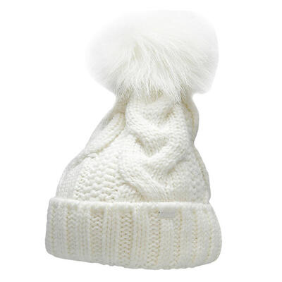 Dames gebreide bobble muts (wit)
