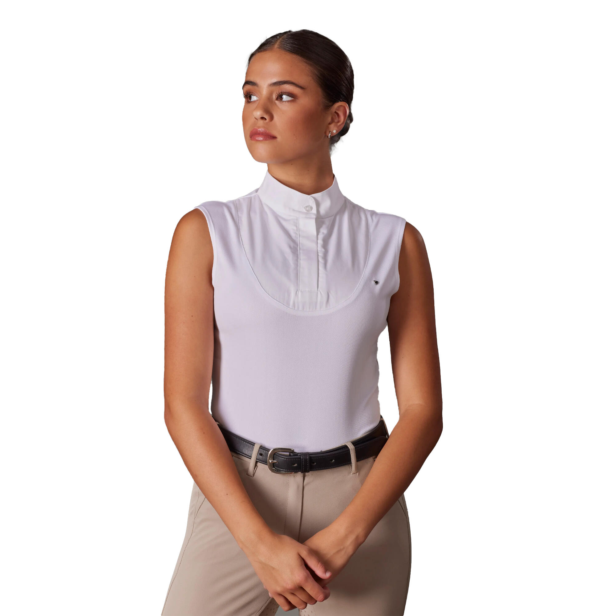 Womens/Ladies Sleeveless Stock Shirt (White) 3/3