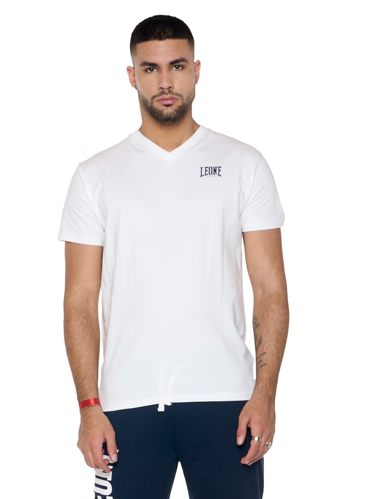 LEONE 1947 APPAREL T-shirt da uomo in cotone con collo a V e logo sulla schiena "Basic"