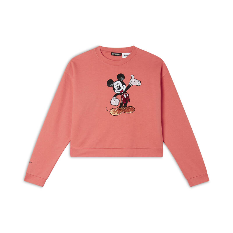 Sweat-shirt t court à la coupe confortable avec broderie Mickey Mouse
