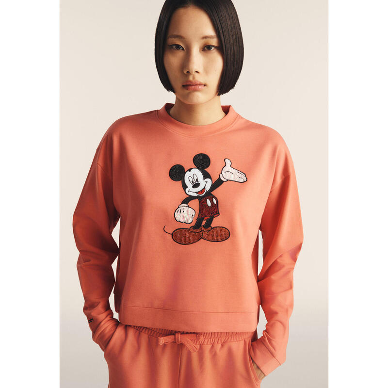 Sweat-shirt t court à la coupe confortable avec broderie Mickey Mouse