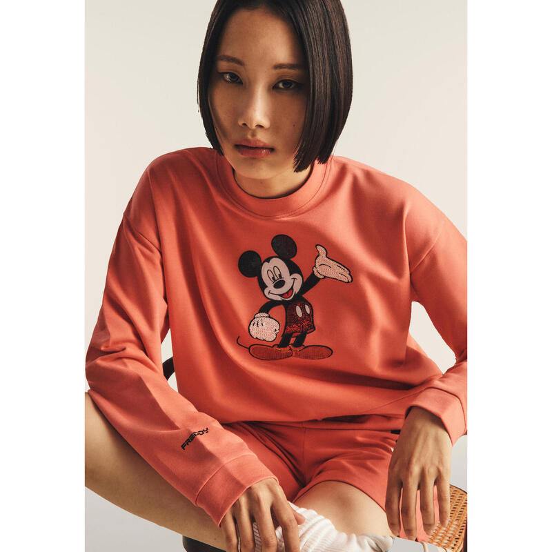Sweat-shirt t court à la coupe confortable avec broderie Mickey Mouse