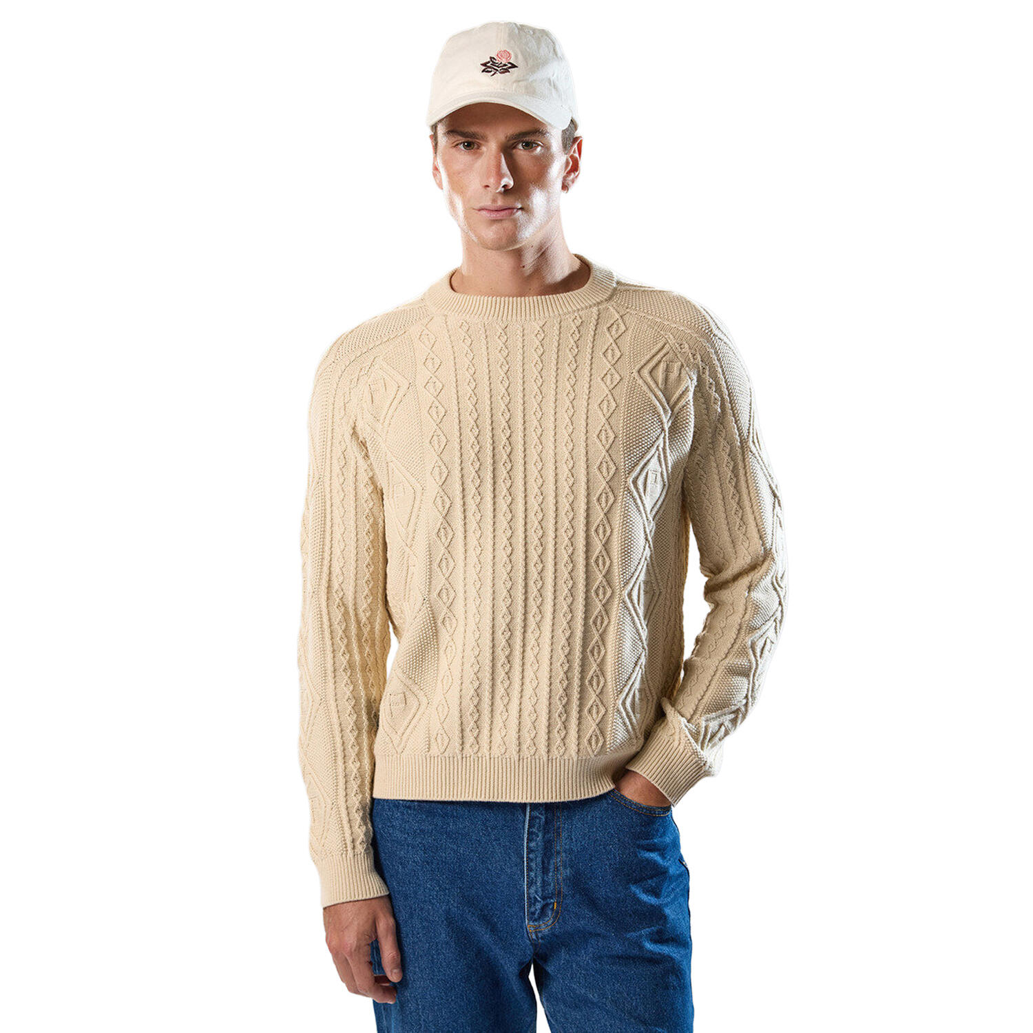 Unisex Adult Percival Cable Knit Jumper (Ecru) 1/2
