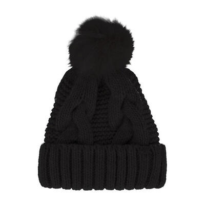 Dames gebreide bobble muts (zwart)