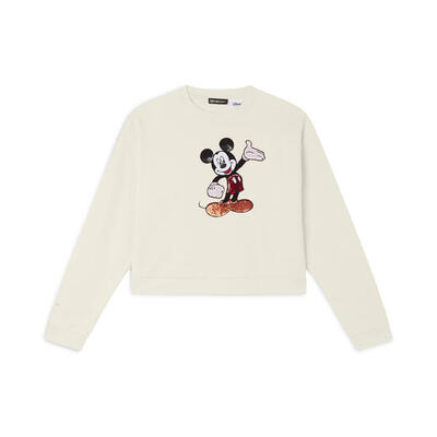 Felpa cropped comfort fit con ricamo Mickey Mouse