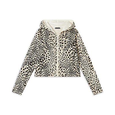 Felpa cropped con zip e cappuccio animalier