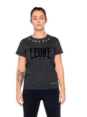 Black ring dames-t-shirt met korte mouwen in oude wassing