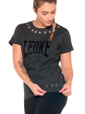 Black ring dames-t-shirt met korte mouwen in oude wassing