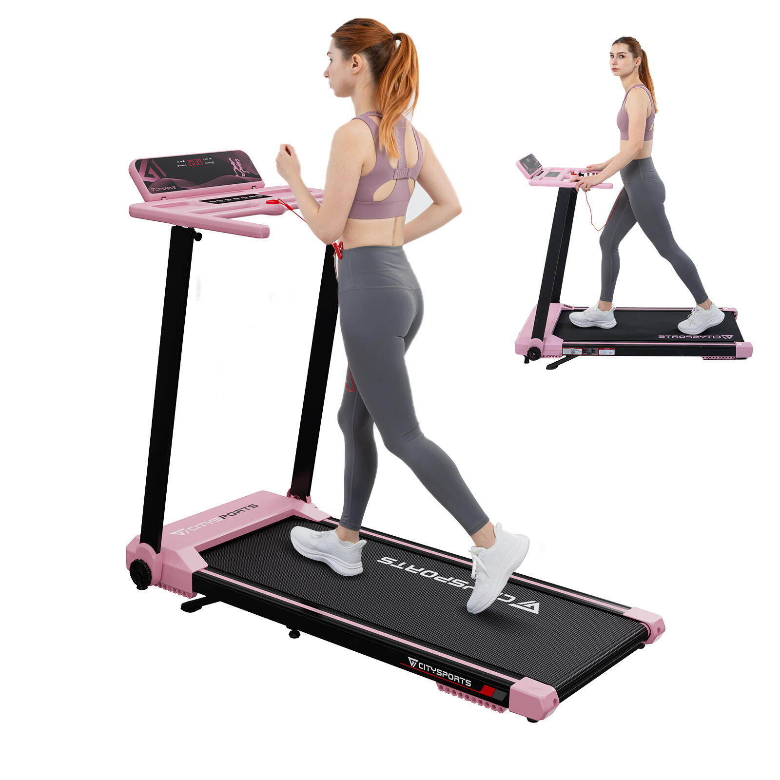Bieżnia elektryczna CITYSPORTS WP9, nachylenie 7,7%, 1400W, 12KM/H, różowy
