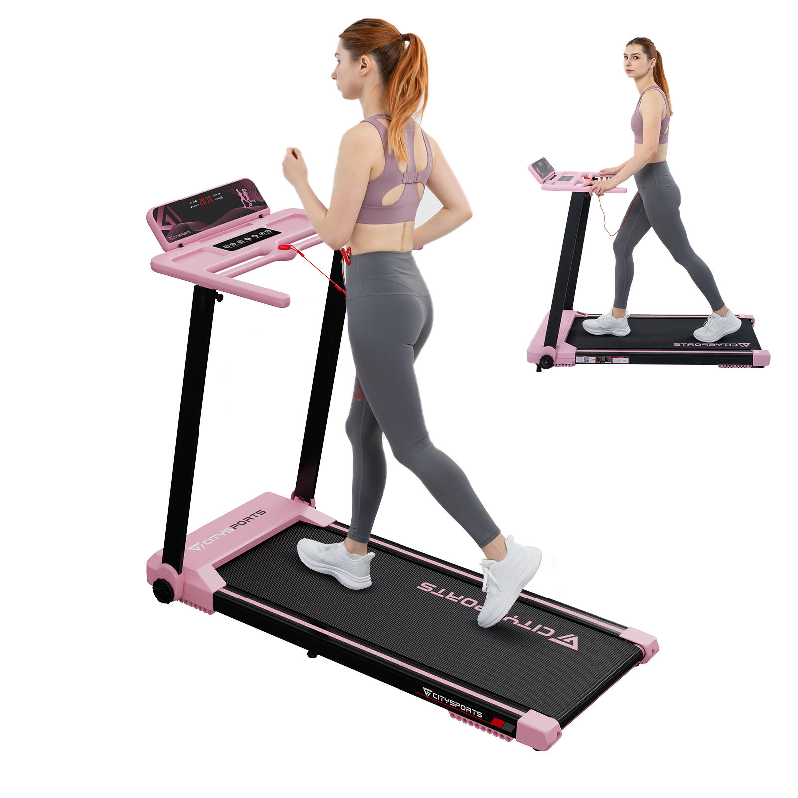 Bieżnia składana CITYSPORTS WP9, 1400 W, aplikacja, Bluetooth, 1-12 km/h, różowy