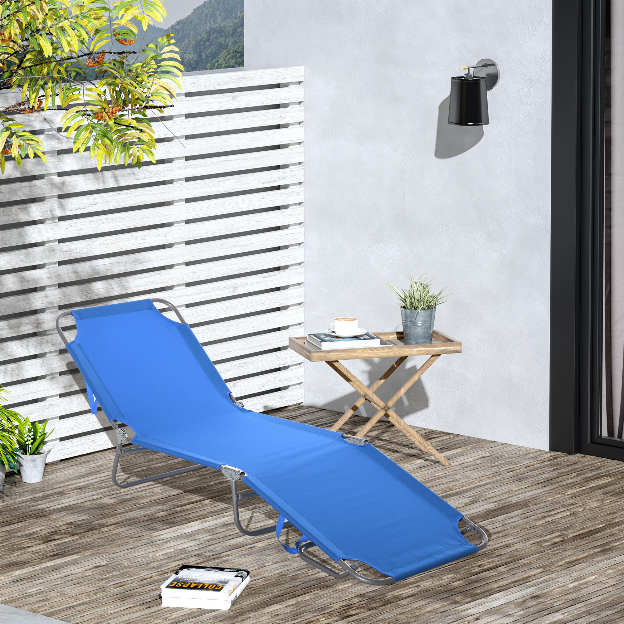 Espreguiçadeira de jardim azul Outsunny 2/7