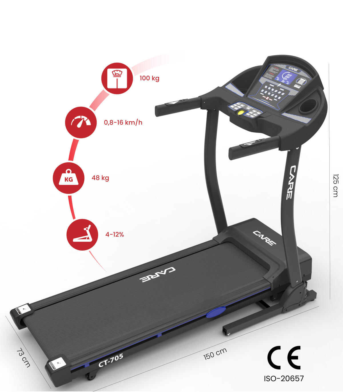 Verbonden loopband - 16km/u - CARE - CT-705-3 - KINOMAP 2/7