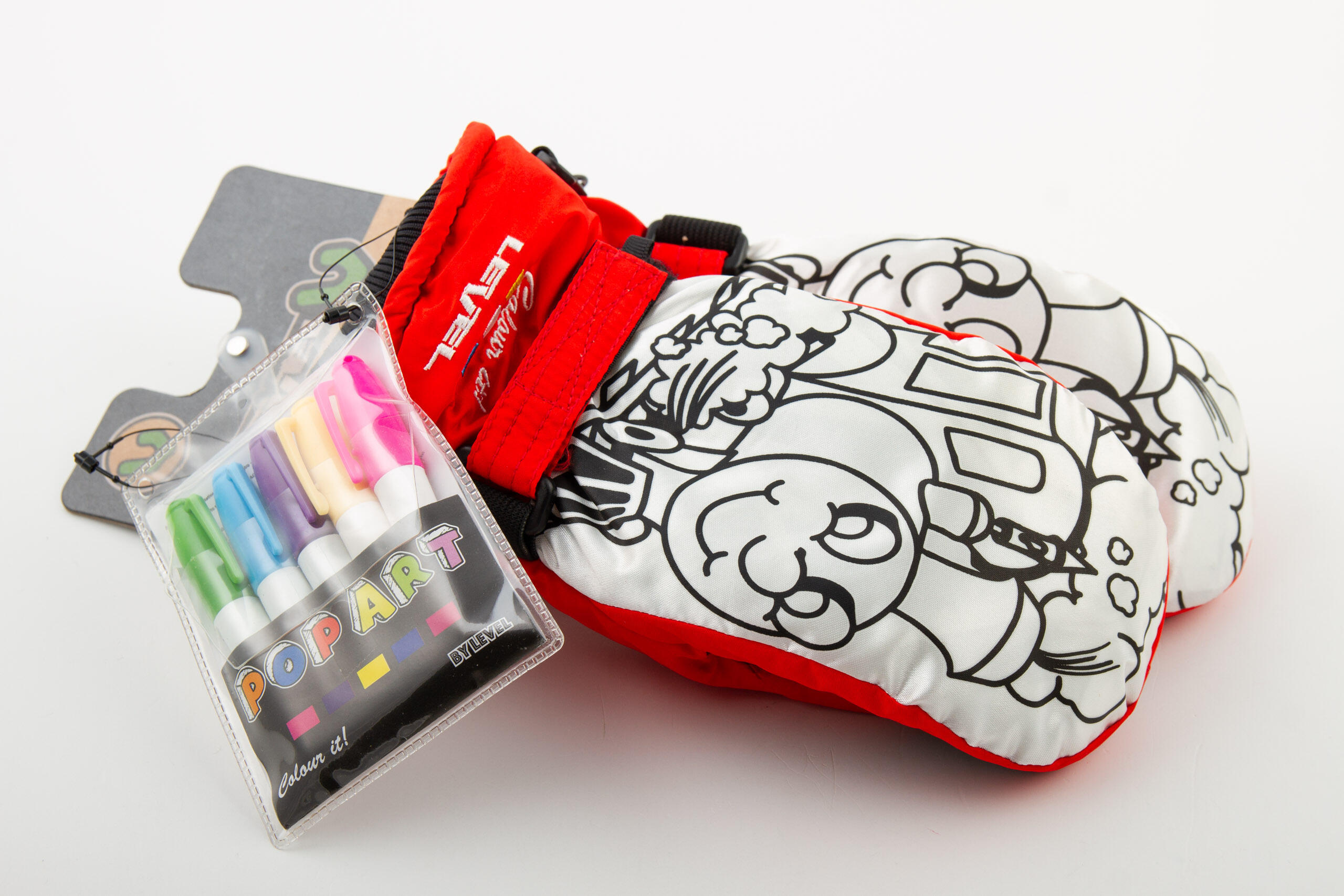 Level Pop-Art skiwinterhandschoenen voor kinderen om in te kleuren 3/7