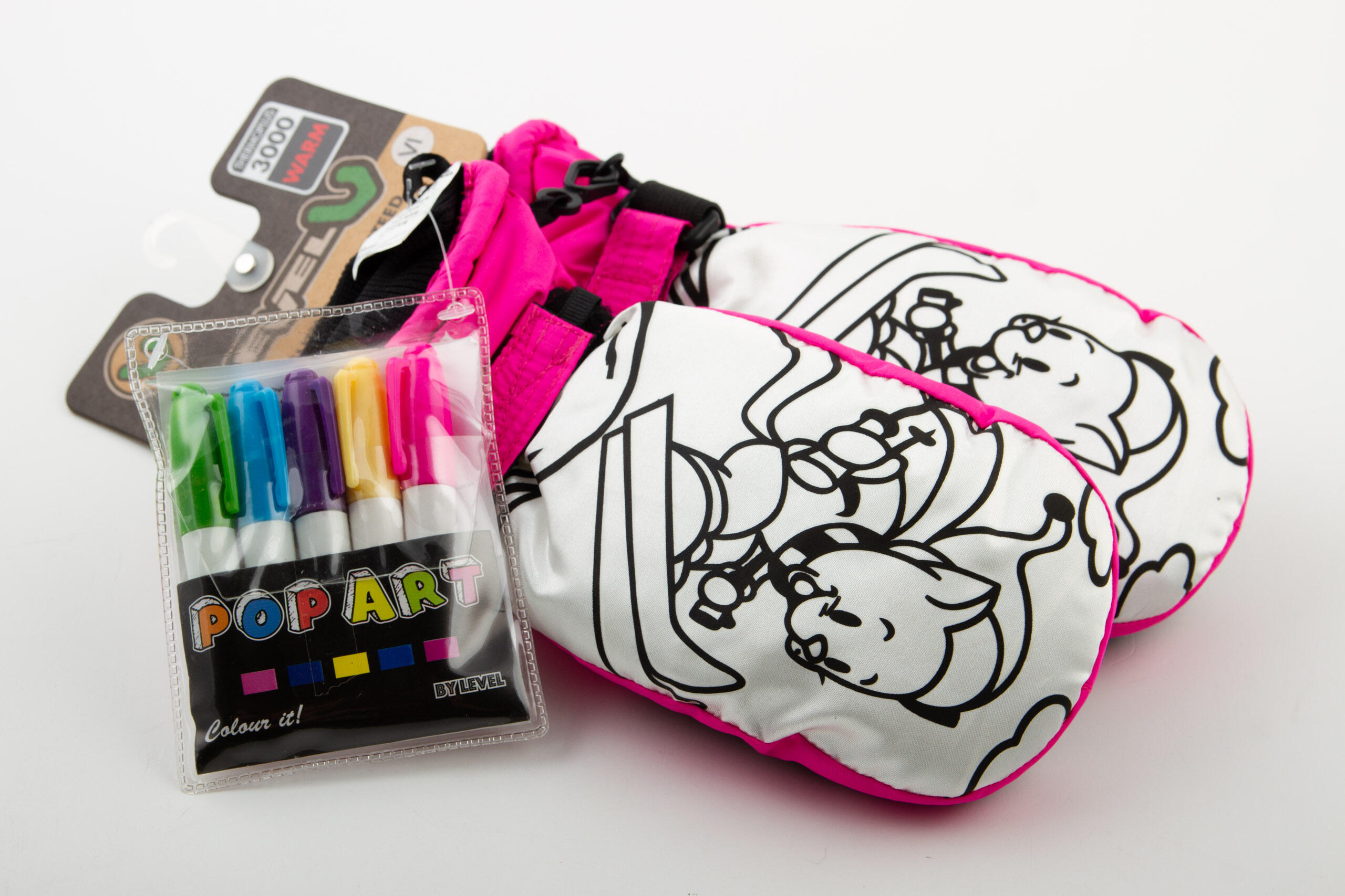 Gants de ski d'hiver pour enfants Level Pop-Art à colorier en rose 2/6