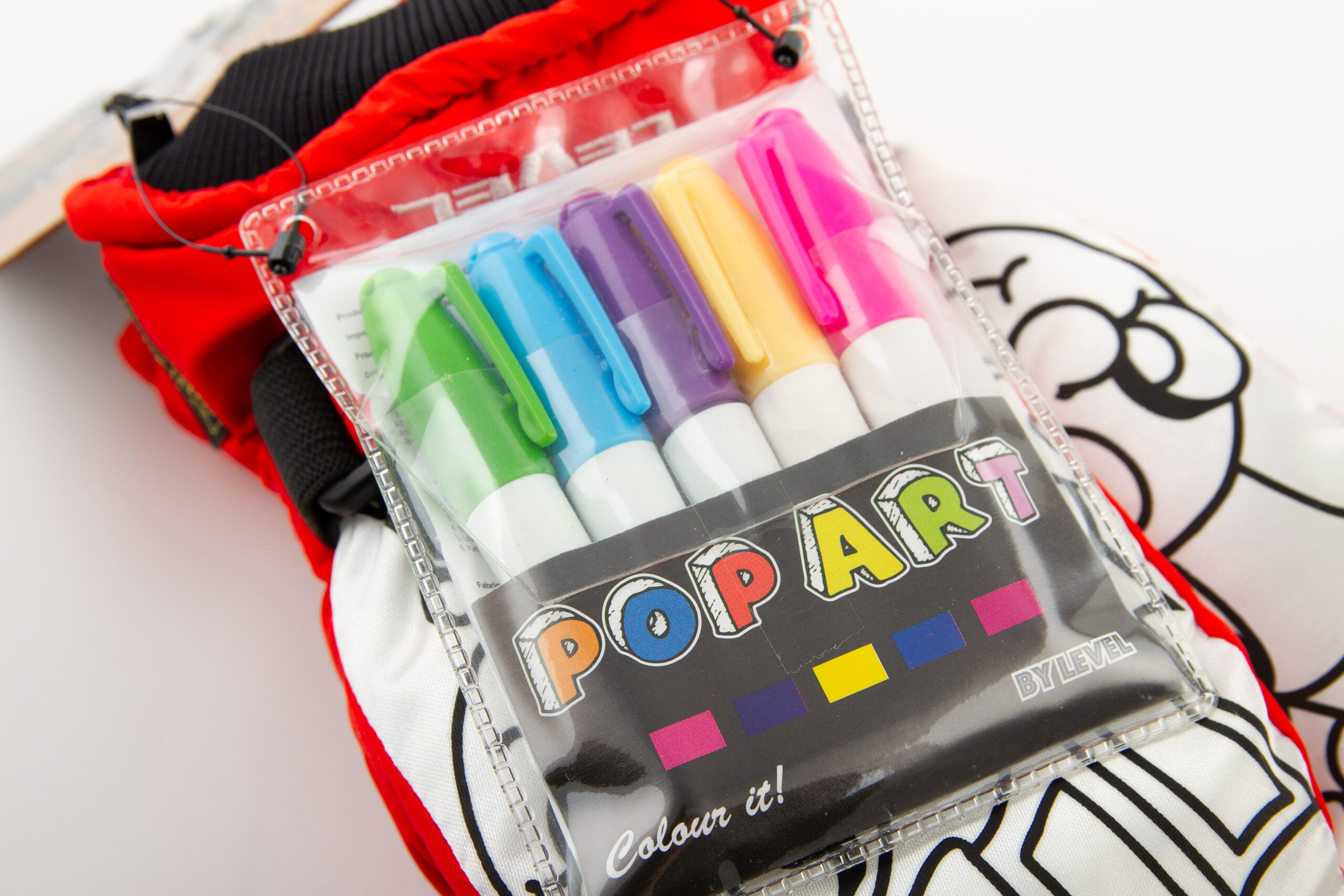 Level Pop-Art skiwinterhandschoenen voor kinderen om in te kleuren 2/7