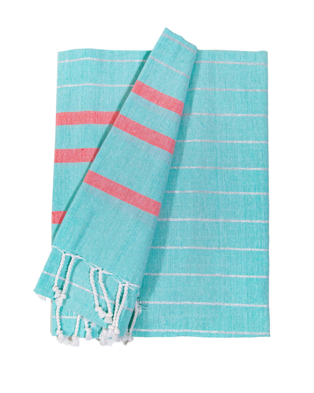 FOUTA G AQUAMARINA + PLATA + CORAL 2/4