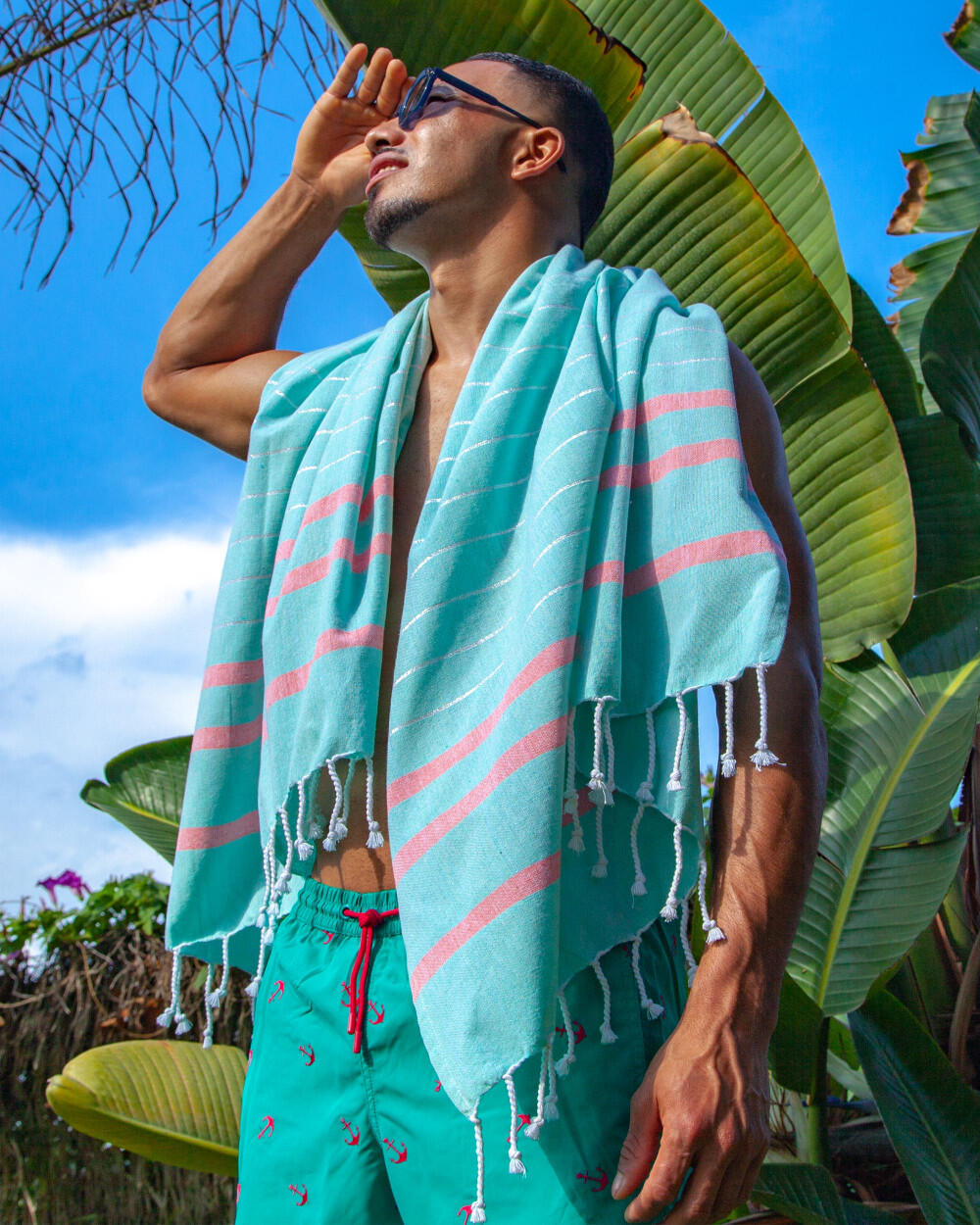 FOUTA G AQUAMARINA + PLATA + CORAL 4/4