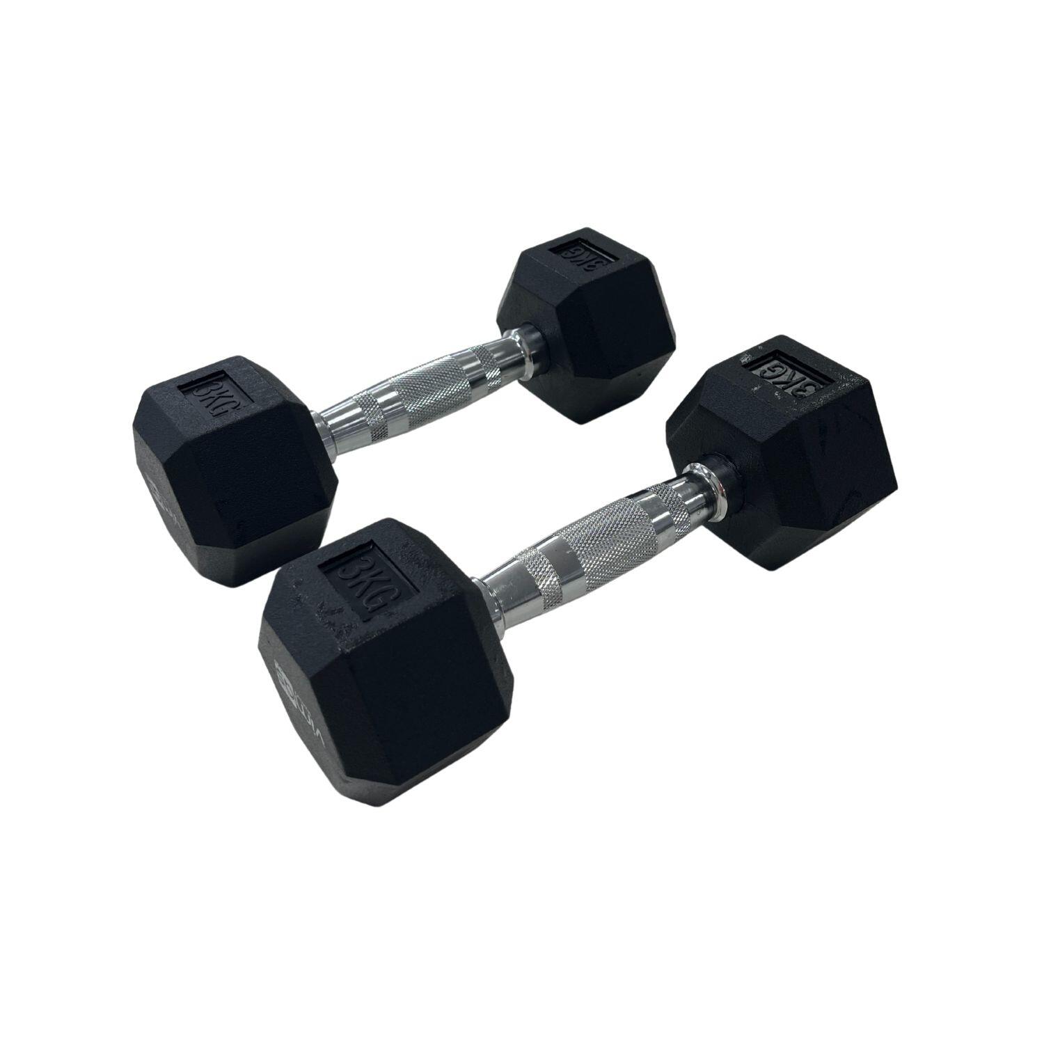 Conjunto de 2 halteres hexagonais em borracha 3 kg 2/3