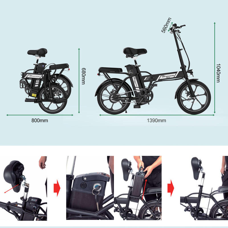 Bicicletă electrică pliabilă 16" 250W 13Ah 25 km/h EK5 urban compact