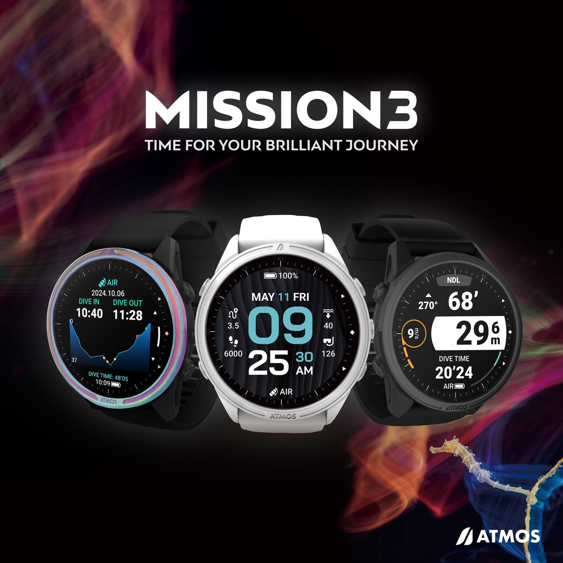 Mission 3 潛水電腦表- White Silver