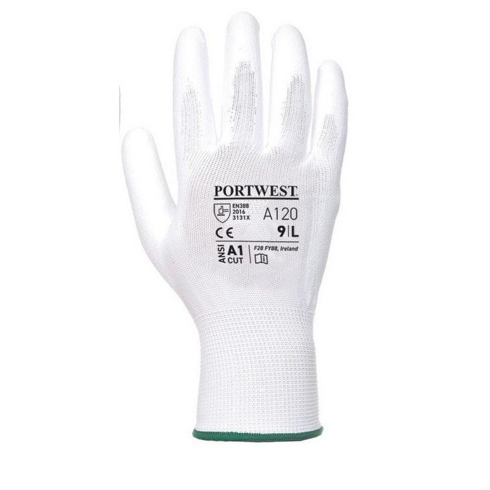 PORTWEST PU Palm Coated Gloves (A120) / Workwear (White)
