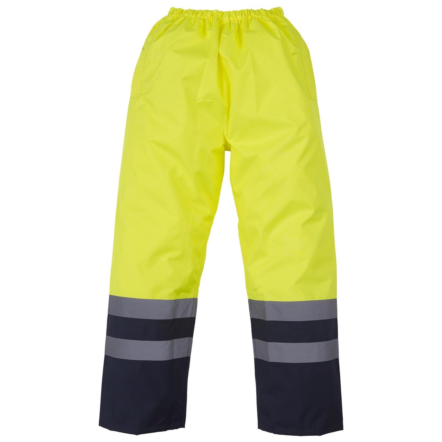 YOKO Mens Hi Vis Waterproof Overtrousers (Pack of 2) (Yellow/ Navy)