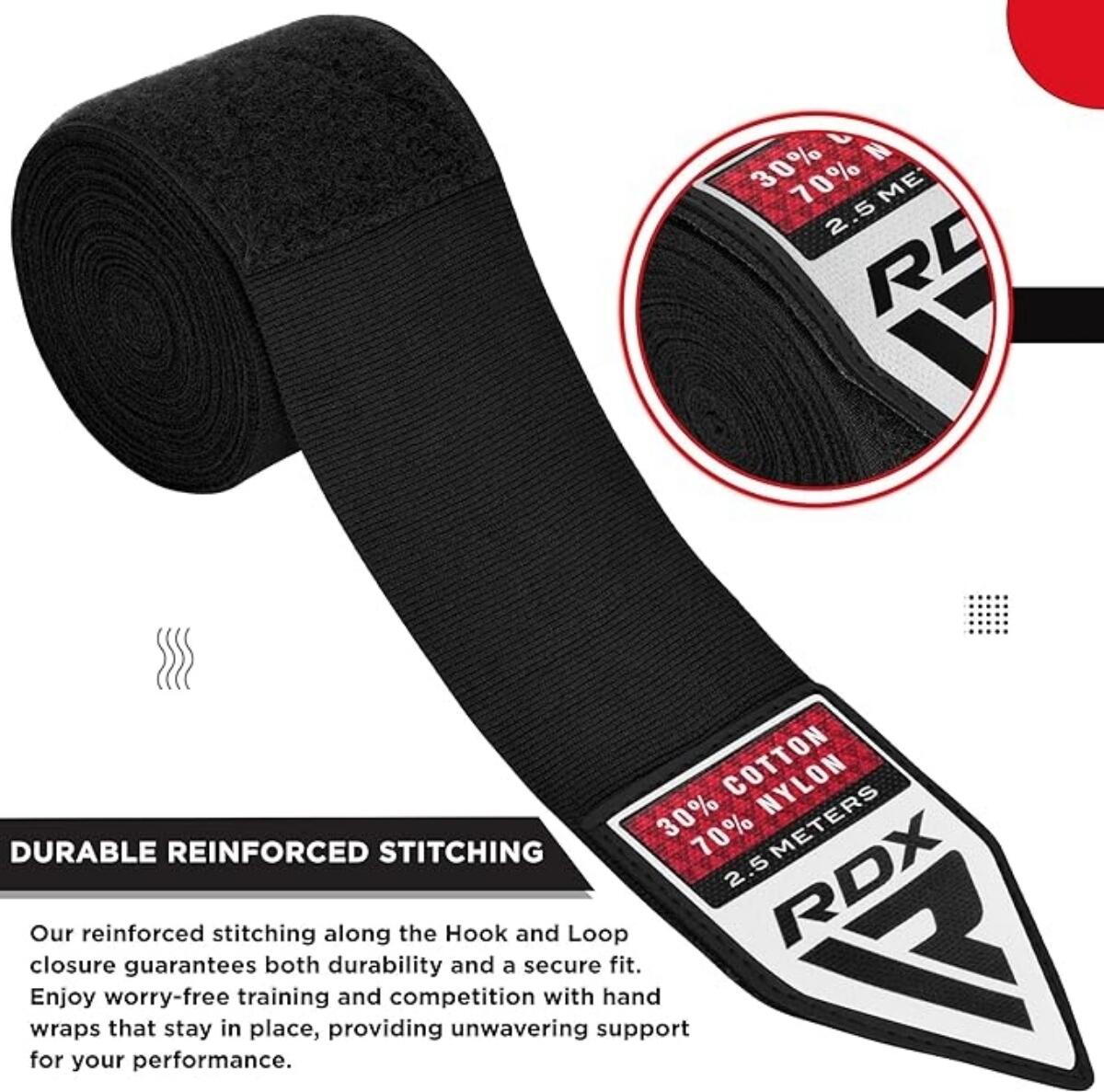 RDX Hand Wraps Pro 2.5m Schwarz Boxbandagen 5/6