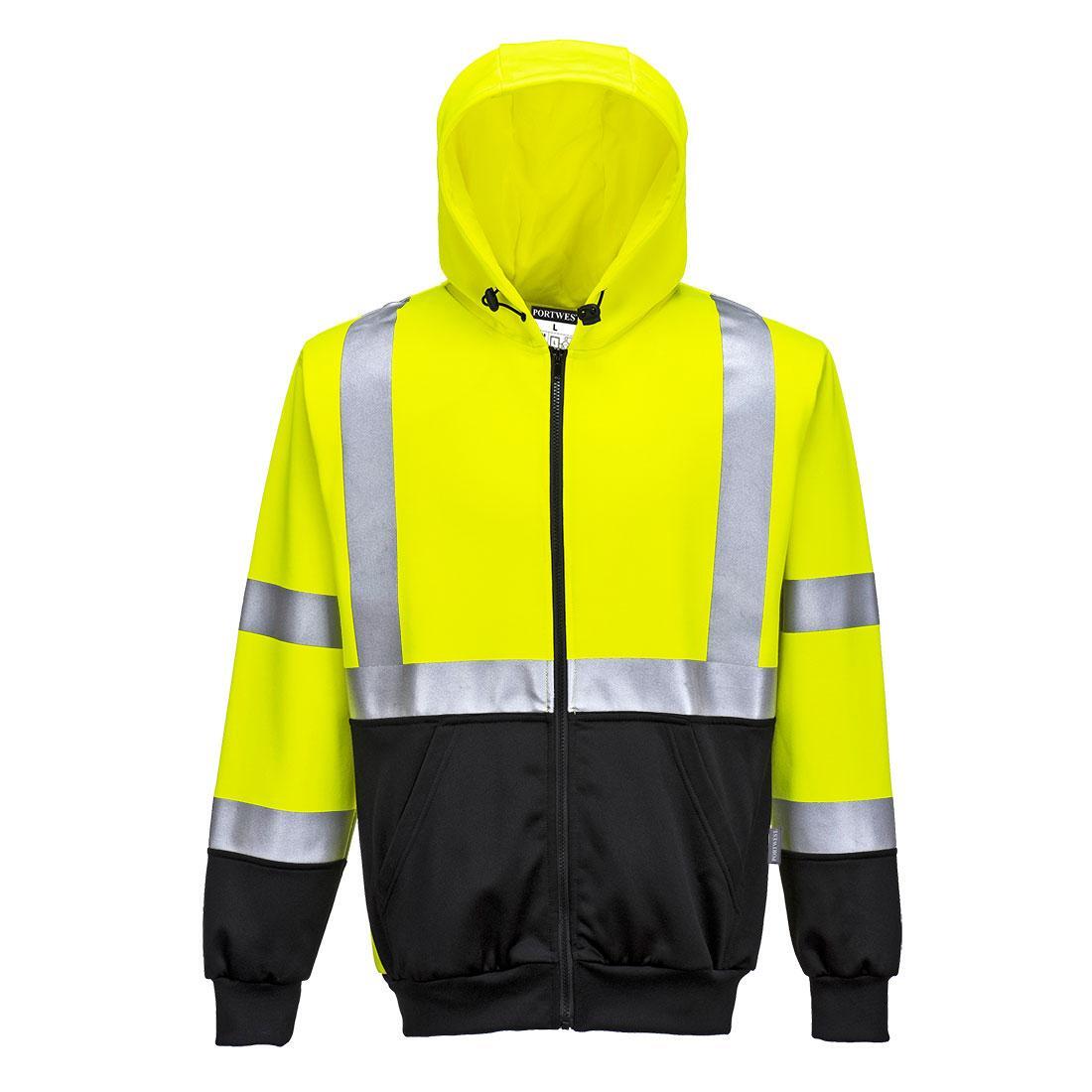 Mens Contrast HiVis Full Zip Hoodie (Yellow/Black) 1/2