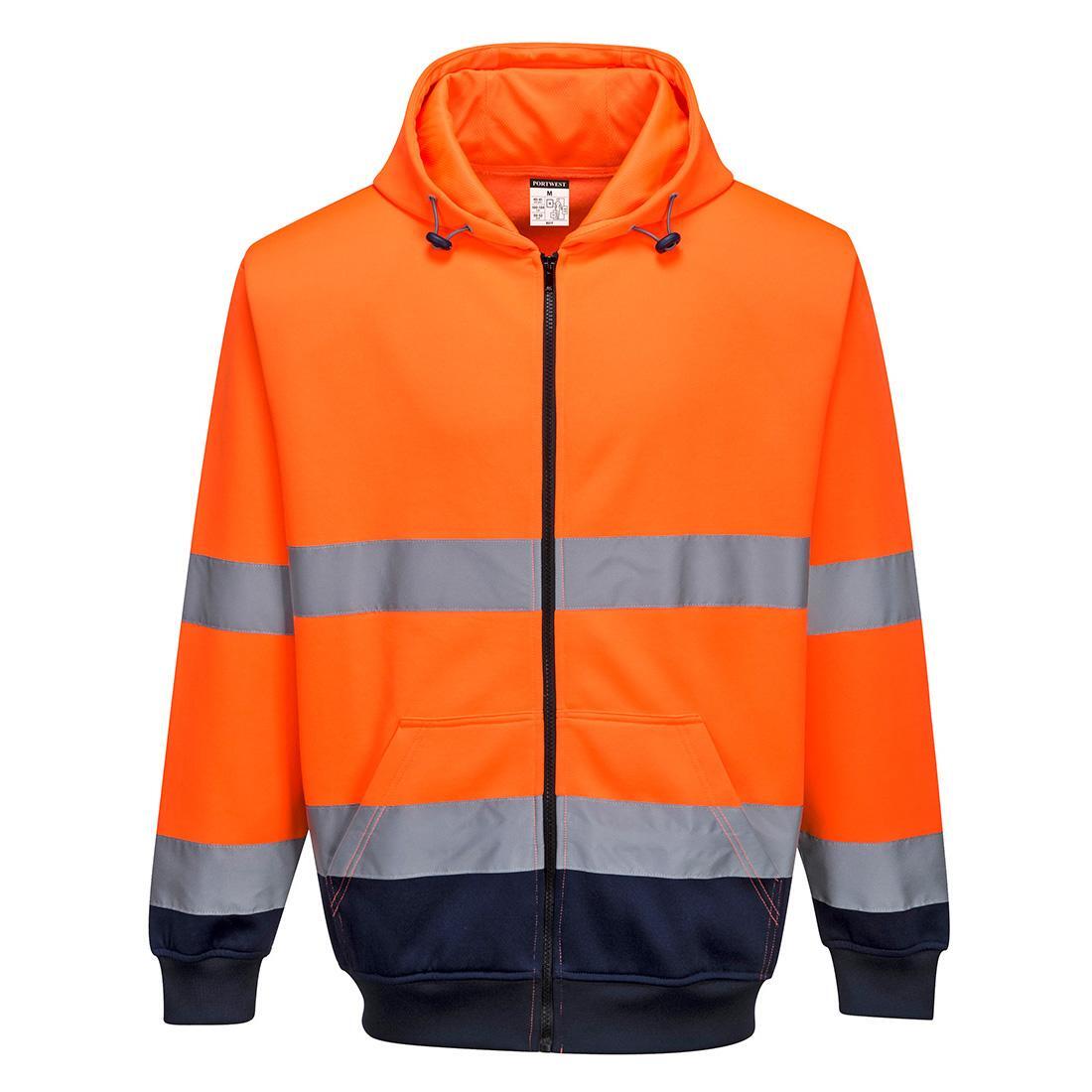 Mens Contrast Safety Full Zip Hoodie (Orange/Navy) 2/2