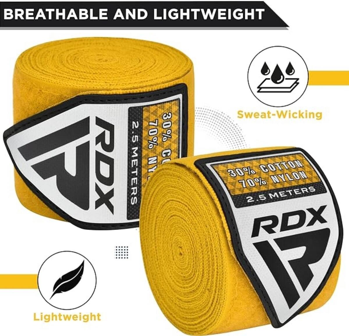 Bandes de Boxe RDX Hand Wraps Pro 2.5m Jaunes 5/6