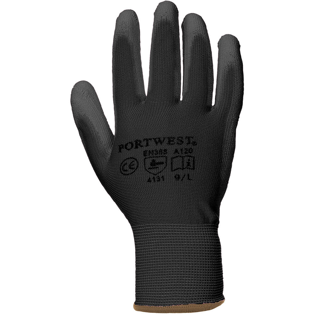 PORTWEST PU Palm Coated Gloves (A120) / Workwear (Black)