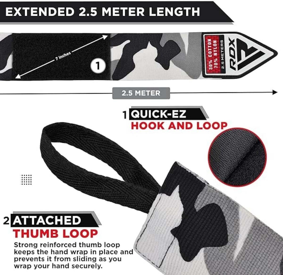 Bandes de Boxe RDX Hand Wraps Pro 2.5m Camo 2/5