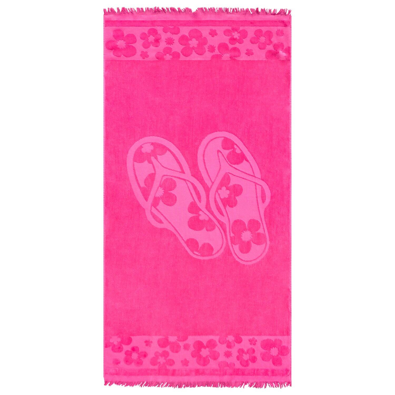 LE COMPTOIR DE LA PLAGE Strandlaken Badstof Velours Jacquard Roze 90x170 340g/m² - Kervel