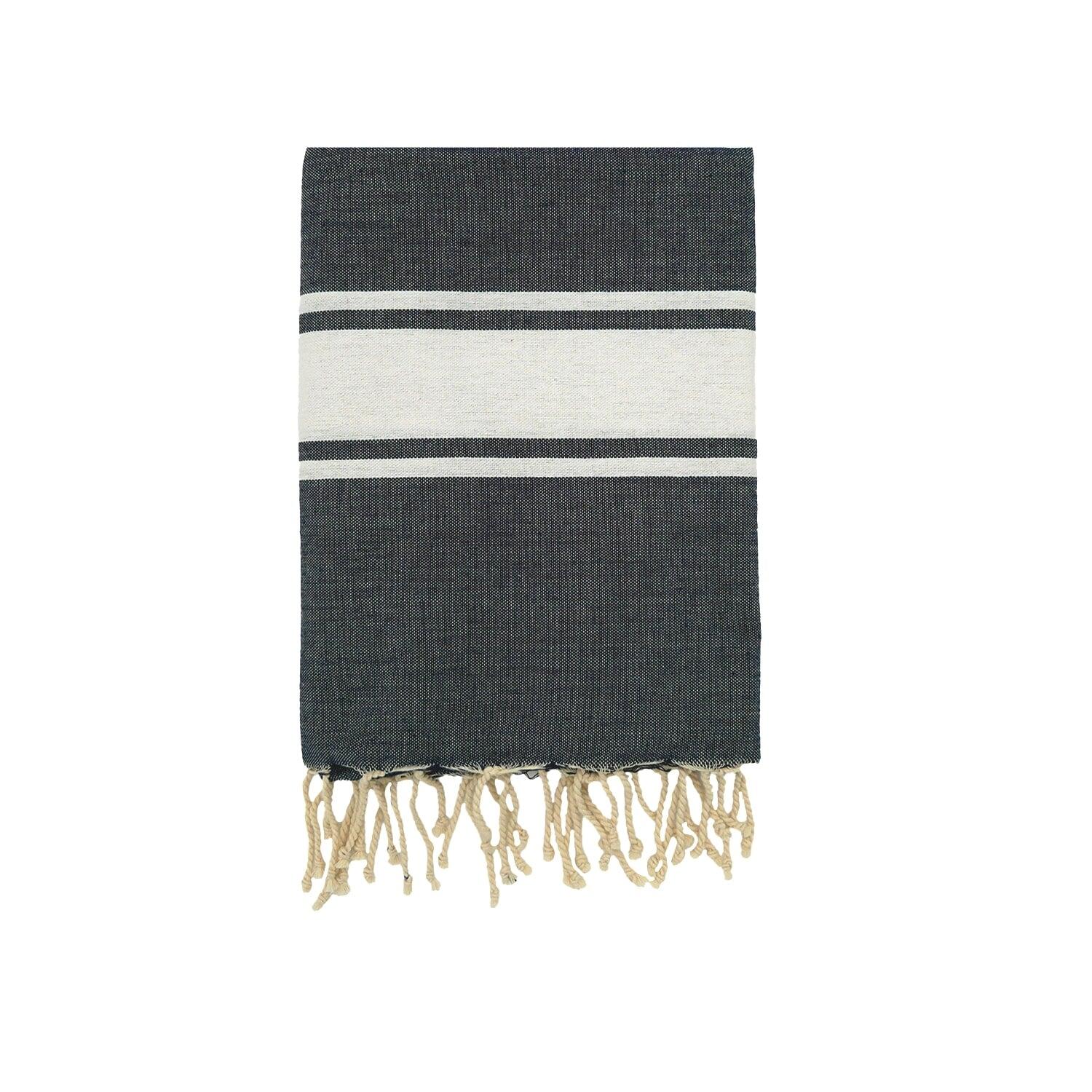 LE COMPTOIR DE LA PLAGE Traditionele platte hammamhanddoek Blauw 100x200 190g/m² - Kozo Marineblauw