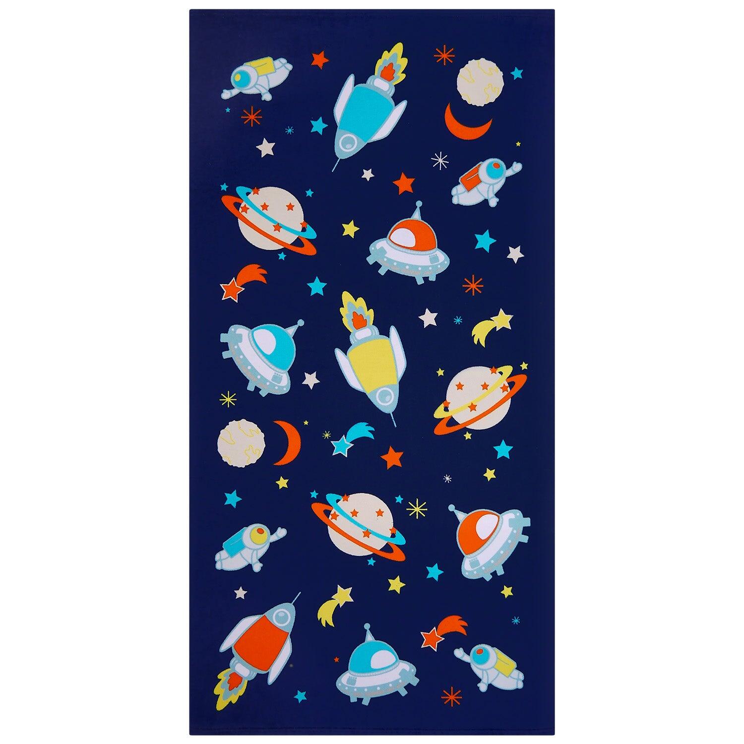 Toalha de praia infantil em microfibra azul 70x140 250g/m² - galáxia