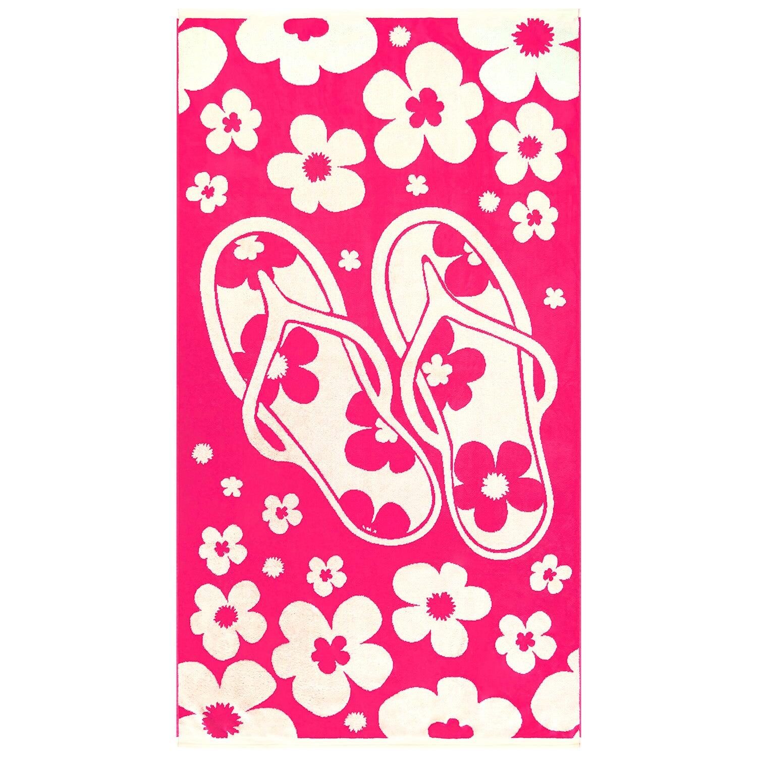 LE COMPTOIR DE LA PLAGE Strandlaken Badstof Velours Jacquard Roze 90x170 400g/m² - Myrtos