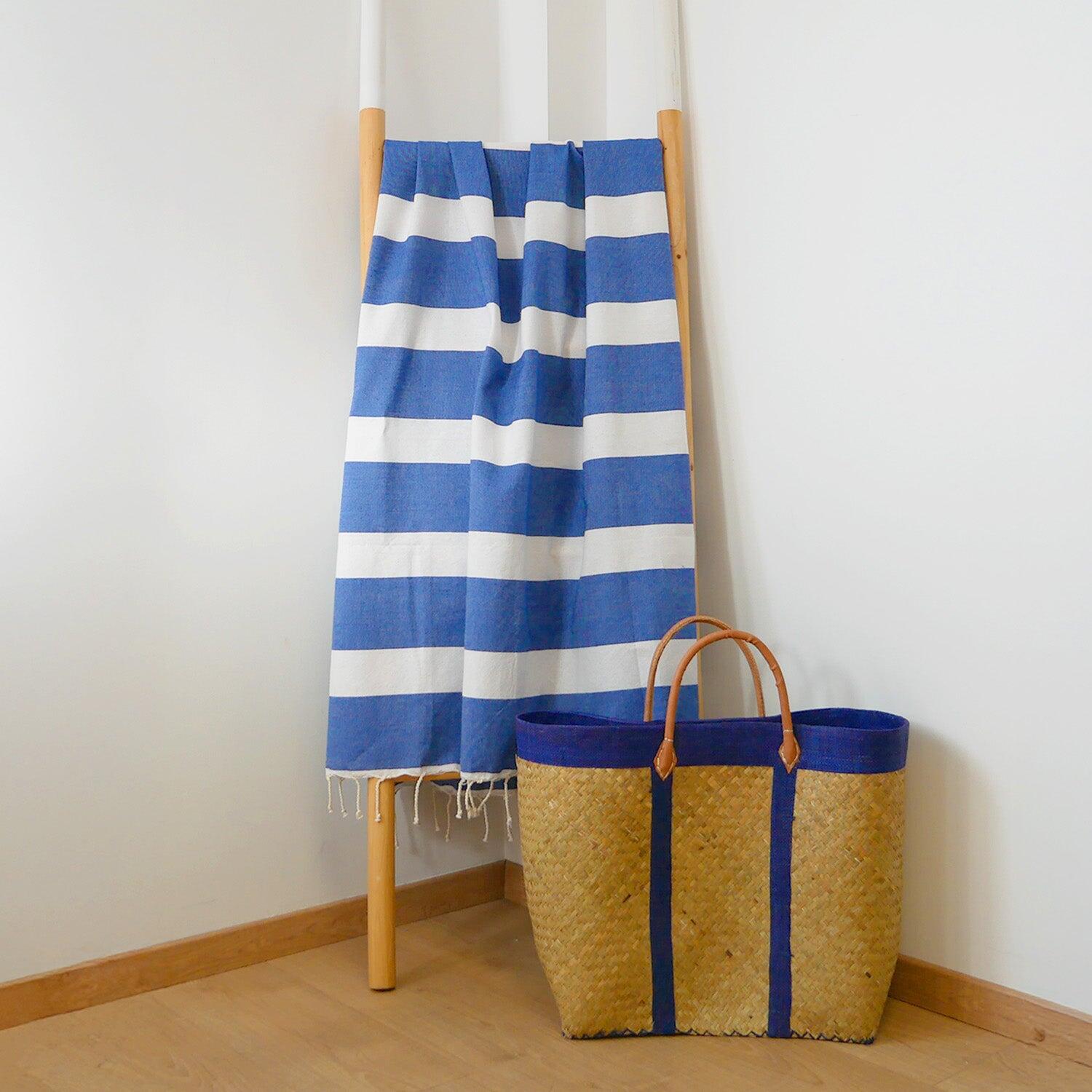 Toalla de Hammam Tejido Plano Tradicional Azul 100x200 190g/m² - Transat Royal 2/3