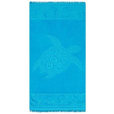 Strandtuch Frottee Velours Jacquard Blau 90x170 340g/m² - Kumini