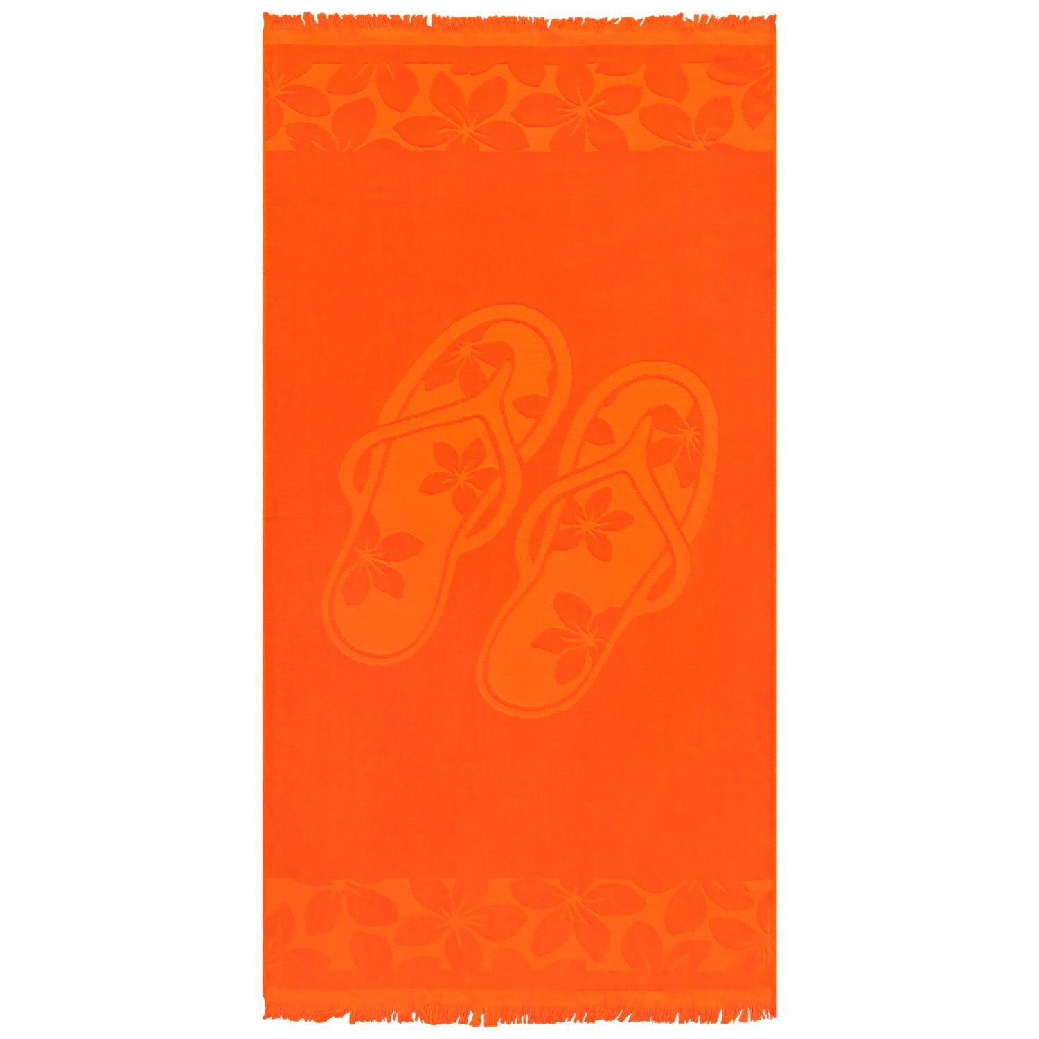 LE COMPTOIR DE LA PLAGE Strandlaken Badstof Velours Jacquard Oranje 90x170 340g/m² - Kerlaz