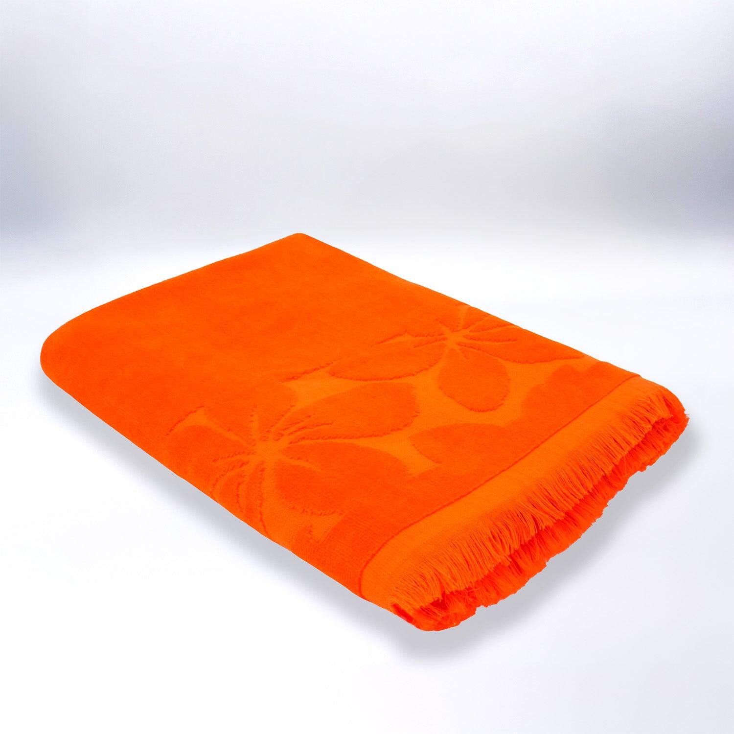 Strandlaken Badstof Velours Jacquard Oranje 90x170 340g/m² - Kerlaz 2/3