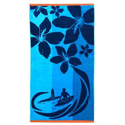 Serviette de plage éponge velours Jacquard Bleu 90x170 400g/m² - Coolsurf