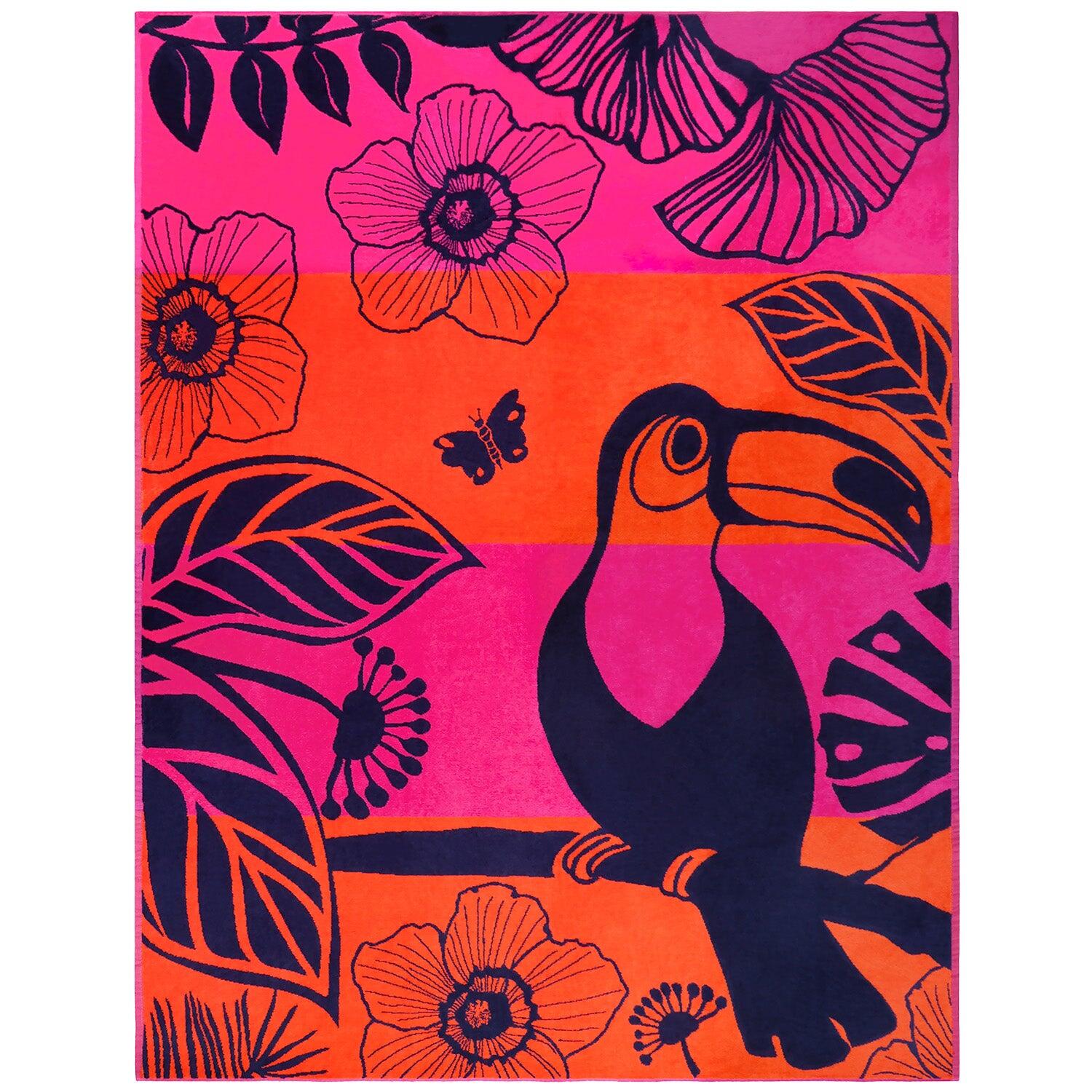 LE COMPTOIR DE LA PLAGE Toalha de praia XL felpuda jacquard rosa 140x180 400g/m² - Tropical Forest