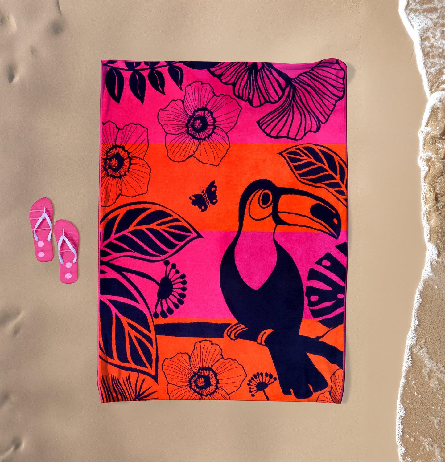 Serviette de plage XL éponge velours Jacquard Rose 140x180  - Tropical Forest 2/4