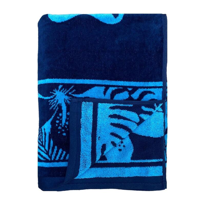 Serviette de plage éponge velours Jacquard Bleu 90x170 400g/m² - Cayo