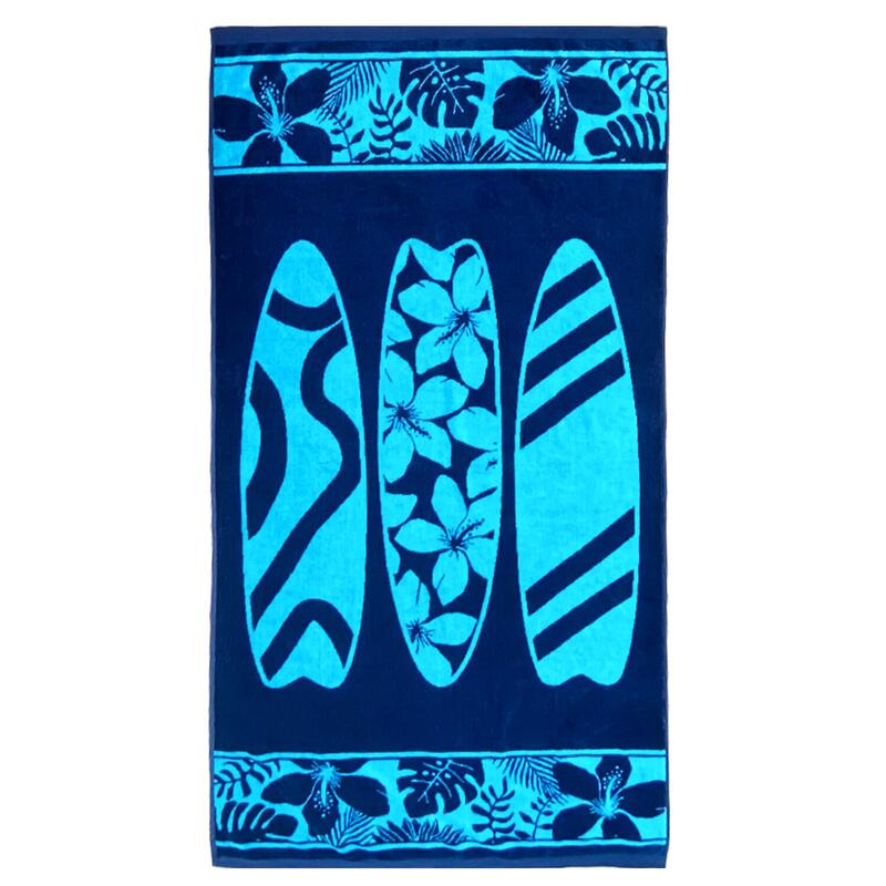 Serviette de plage éponge velours Jacquard Bleu 90x170 400g/m² - Cayo