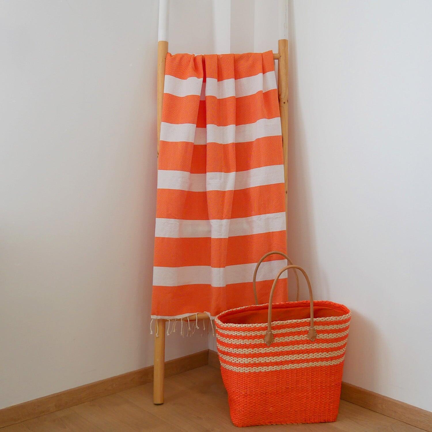Toalla de Hammam Tejido Plano Tradicional Naranja 100x200 - Transat Naranja 2/3